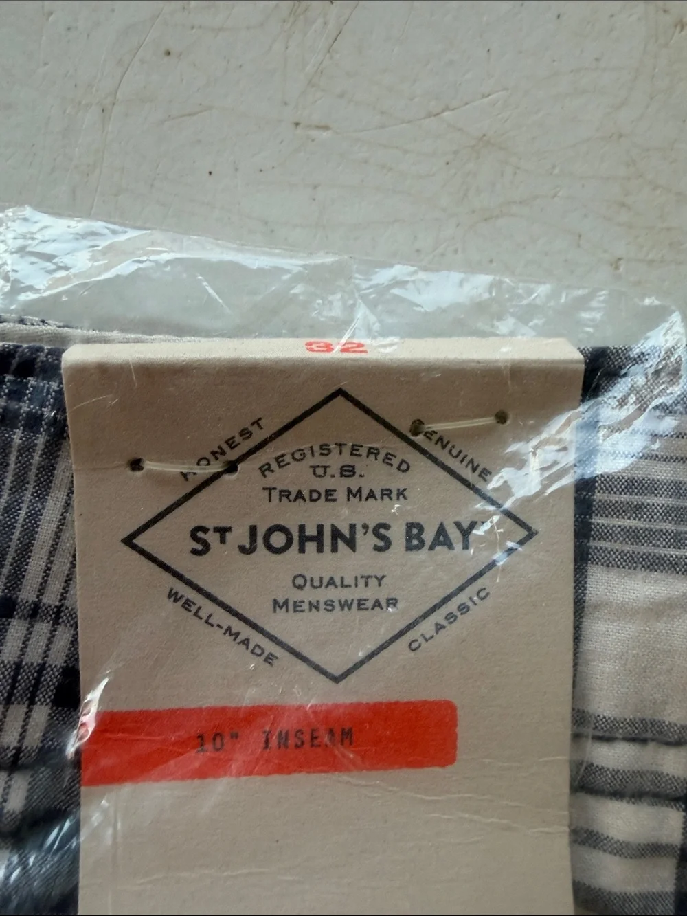 NWT St. John's Bay Navy and Cream Plaid Button-Up Shirt
